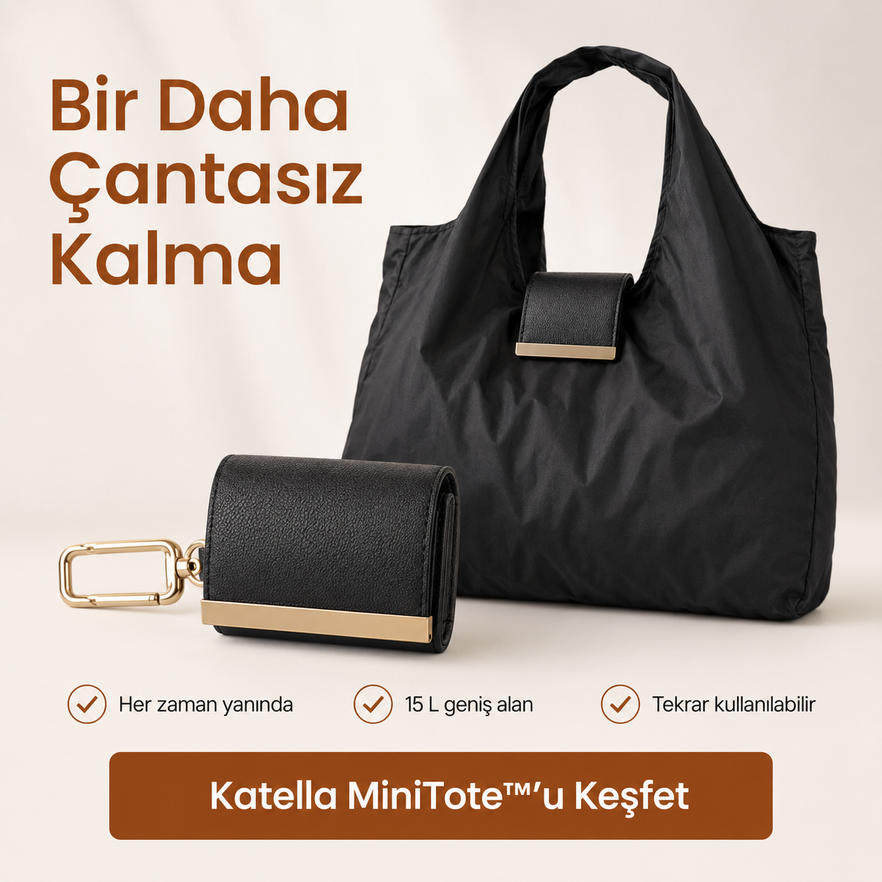 Katella MiniTote™ Anahtarlıklı Katlanabilir Çanta
